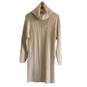 Hugo Buscati Milano Lambswool Turtleneck Sweater Dress Cream Medium Women’s